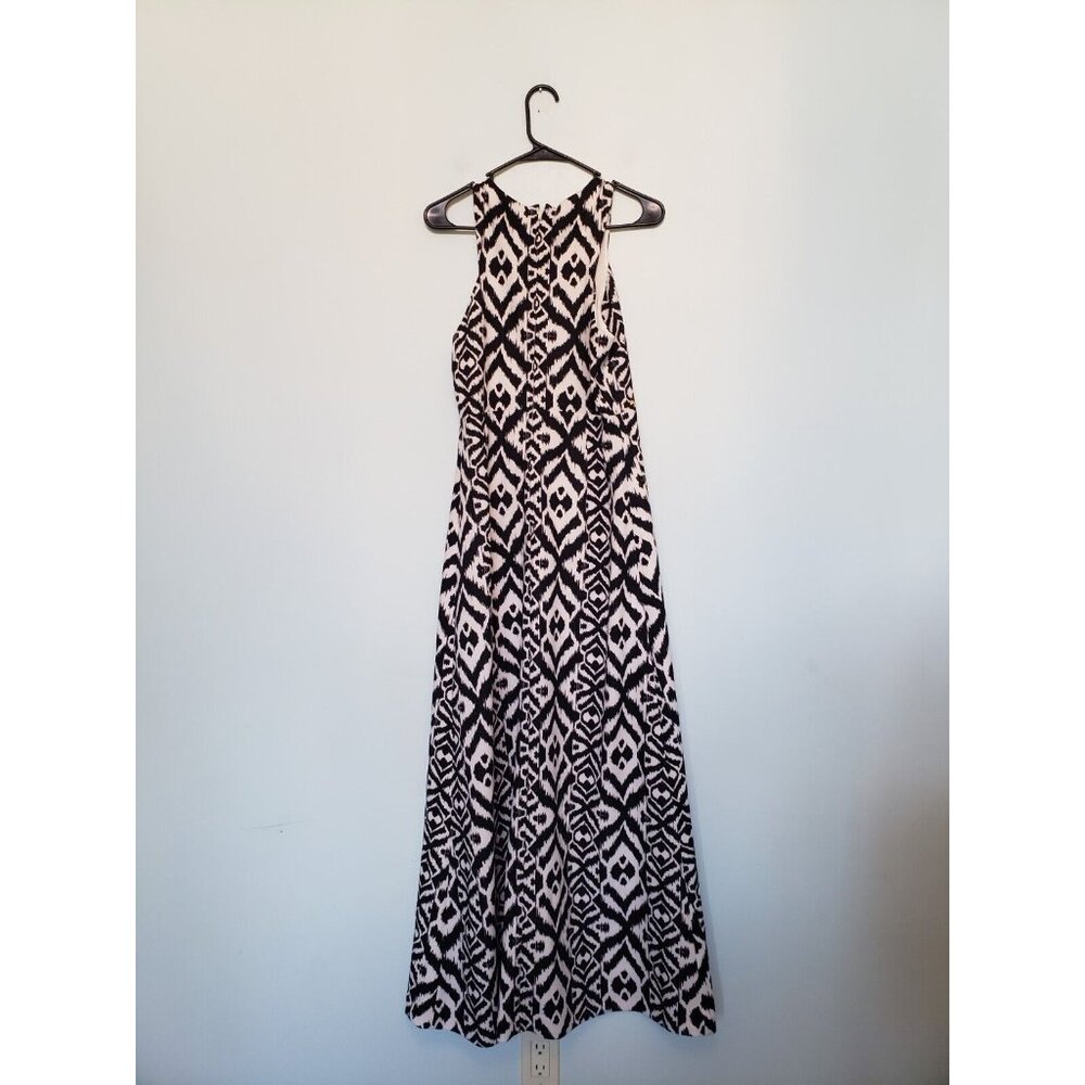 Belle Badgley Mischka Womens 10 Maxi Dress Black White Studded Sleeveless A Line - Picture 2 of 5
